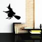 Halloween witch on broom wall decal, black silhouette flying