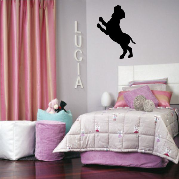 Puppy dog wall decal, black silhouette jumping