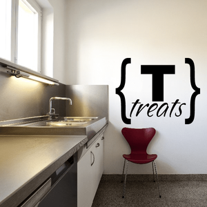 Wall decal with black bracket-style 'Treats' lettering
