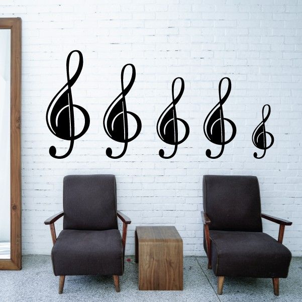 Treble clef family kit decal with five black treble clefs