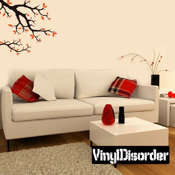 Tree branch and leaves decal with black branches and orange leaf accents