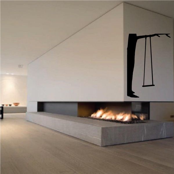 Black tree swing wall decal silhouette with hanging swing and branch
