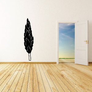 Black tree wall decal, tall leaf pattern vinyl sticker for walls
