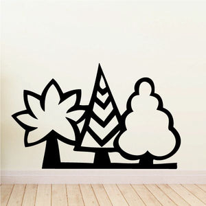 Black tree wall decal with striped trunk, cloud and ground base