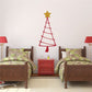 Triangular Christmas tree wall decal with red stripes and star topper