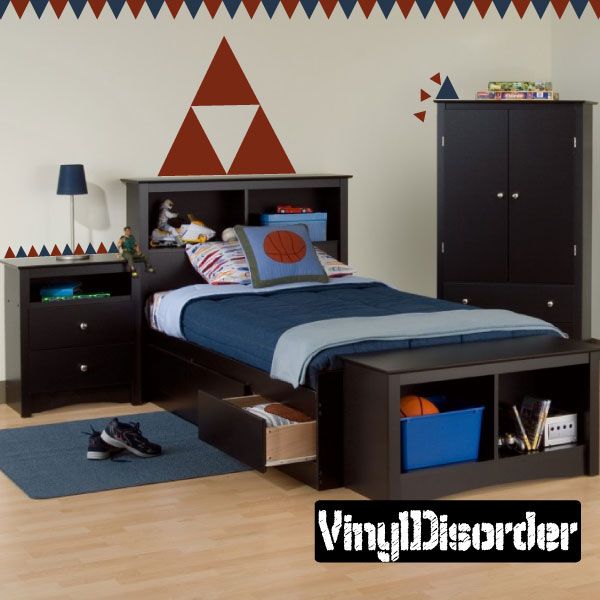 Triangle wall decal set with stacked red and white triangle shapes