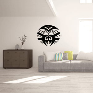 Tribal art sun wall decal with black circular tribal patterned design