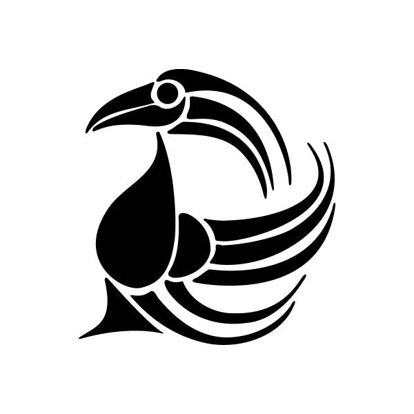 Tribal bird vinyl decal, black silhouette with curved white pinstripe lines