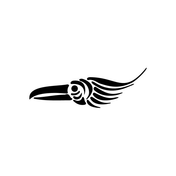 Tribal bird vinyl decal sticker in black, side profile with pinstripe linework