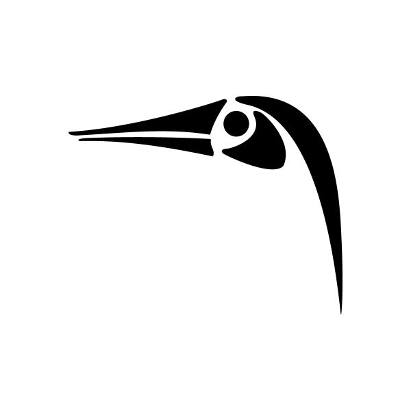 Black tribal bird car vinyl decal with eye, beak, and curved tail