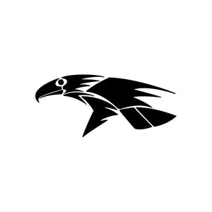 Tribal bird car vinyl decal sticker in black and white with pinstripe lines
