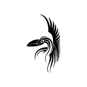 Tribal bird vinyl decal sticker, black tribal line art with pinstripe wing