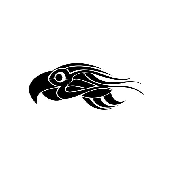 Tribal bird vinyl decal sticker in black with white linework