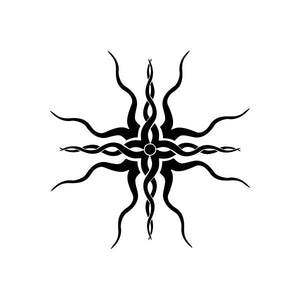 Tribal bird vinyl decal sticker with symmetric black line and flame-style accents