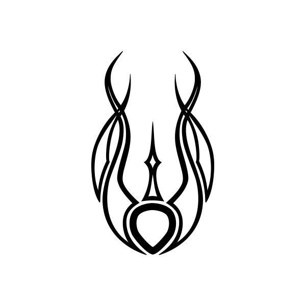 Tribal bird-style car vinyl decal sticker, black line art with heart center