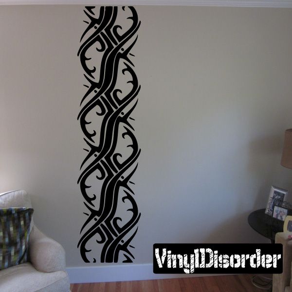 Tribal vinyl wall decal with black interwoven pattern, vertical strip design.
