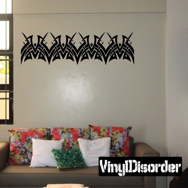Tribal wall decal vinyl sticker, black interlocking flame-like pattern