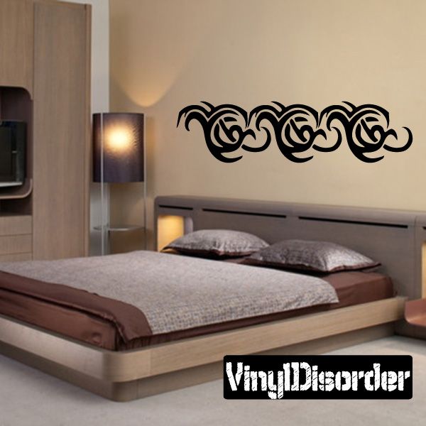 Tribal swirl vinyl wall decal with ornamental band design for home or car