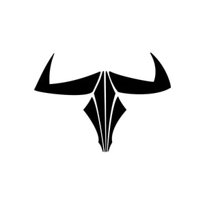 Black tribal bull head vinyl decal with pinstripe lines and curved horns