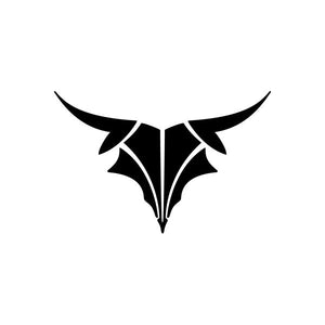 Tribal bull car vinyl decal sticker with black pinstripe-style horns and center emblem