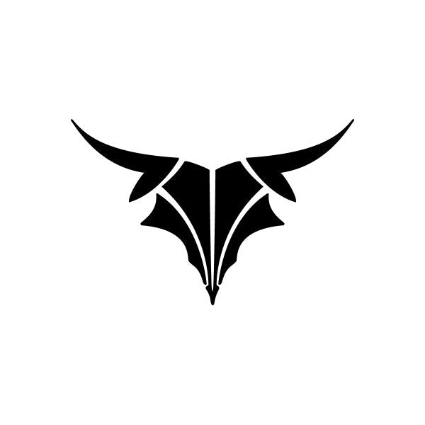 Tribal bull car vinyl decal sticker with black pinstripe-style horns and center emblem