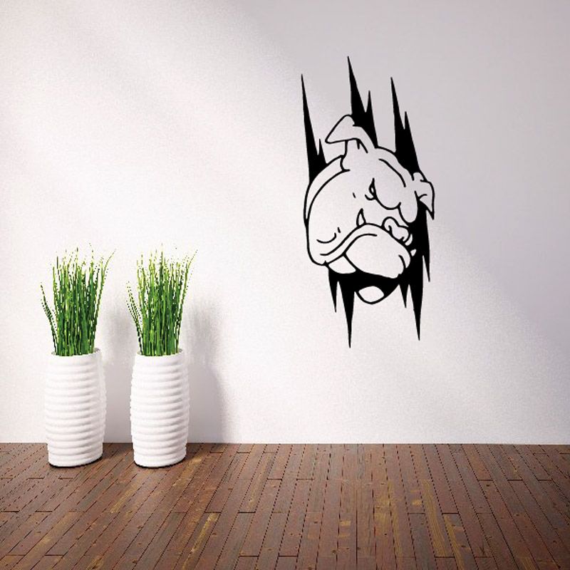 Tribal bulldog face decal, black tribal outline design