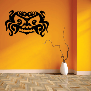 Black tribal tiger mask decal with ornate swirling designs