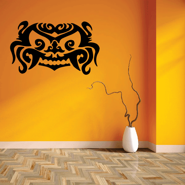 Black tribal tiger mask decal with ornate swirling designs