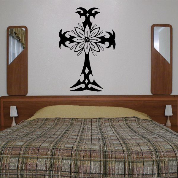 Image of Tribal Cross with Flower Decal