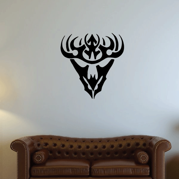 Tribal crowned mask decal, black tribal crown-and-flame design