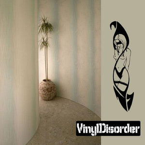 Black tribal damsel wall decal with stylized woman figure and headdress