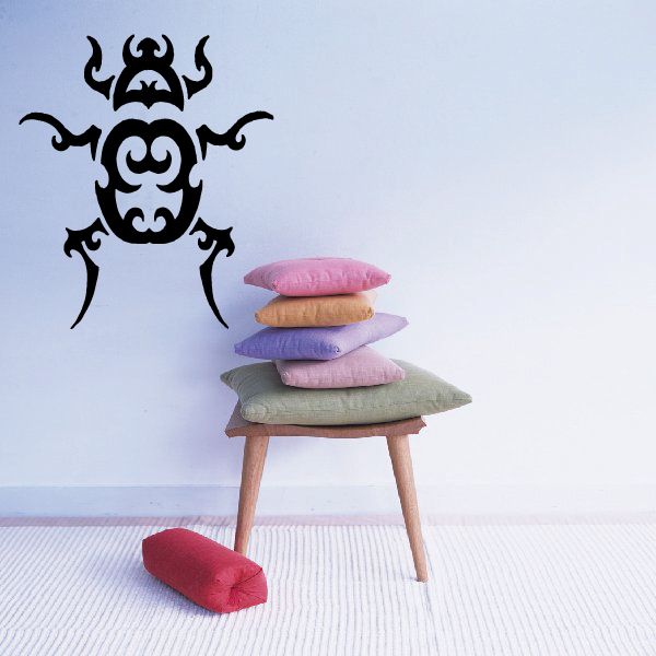 Tribal beetle decal, black stylized insect with tribal curving lines