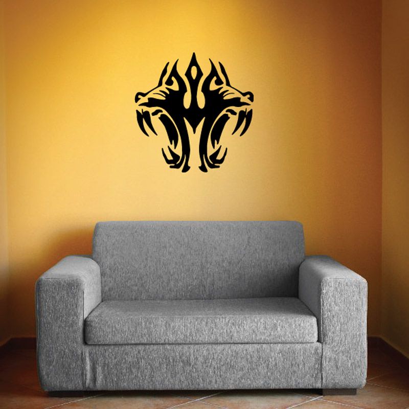 Black tribal fangs decal with flame-like motifs