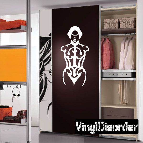 Tribal female body decal with white tribal-style torso silhouette