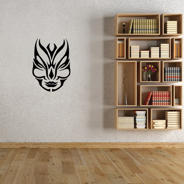 Tribal fire woman mask wall decal, black tribal flame face icon