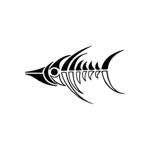 Tribal fish vinyl decal sticker in black with pinstripe lines and tribal curves