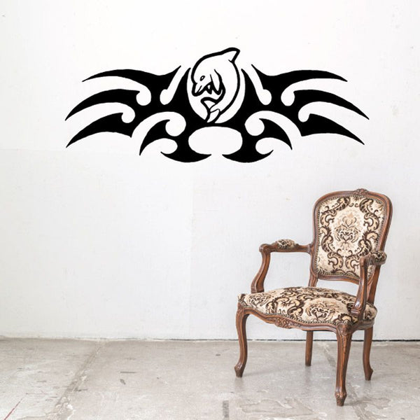 Tribal fish wall decal, black vinyl sticker with tribal design