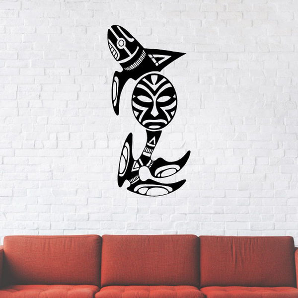 Tribal fish wall decal, black and white tribal design vinyl sticker
