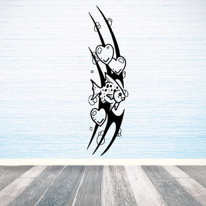 Tribal fish wall decal: black vinyl fish with heart accents