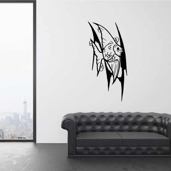 Tribal fish wall decal with black koi-style fish and spiked accents