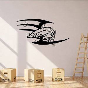 Tribal fish wall decal vinyl sticker with black stylized fish design