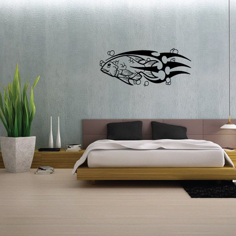 Tribal fish wall decal in black vinyl with tribal-style lines and fins.