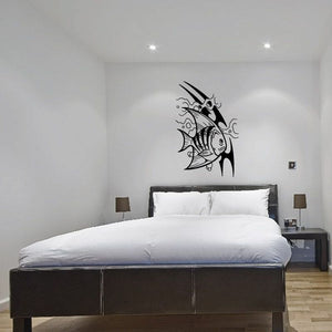 Tribal fish wall decal, black tribal-style fish with ornate fins and tail