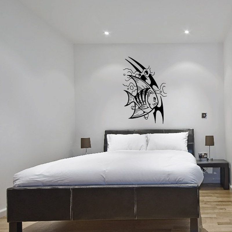 Tribal fish wall decal, black tribal-style fish with ornate fins and tail