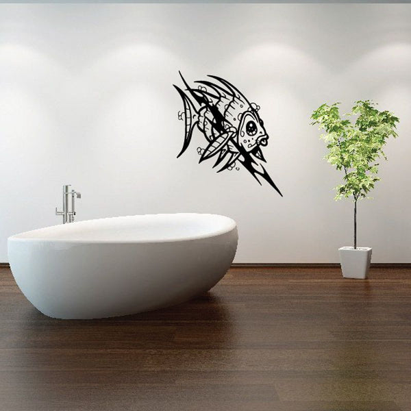 Tribal fish vinyl wall decal with black tribal fish graphic