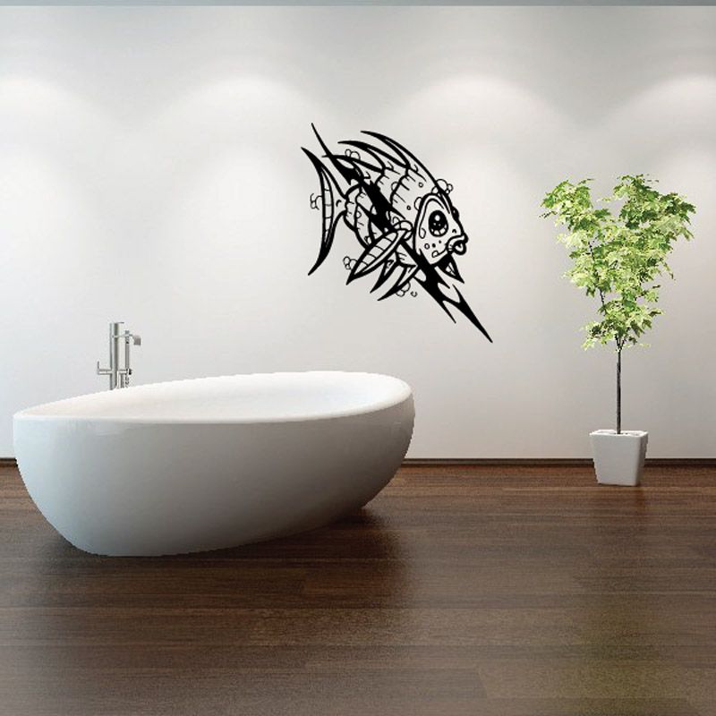 Tribal fish vinyl wall decal with black tribal fish graphic