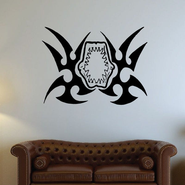 Tribal fish wall decal, black vinyl silhouette with ornamental center