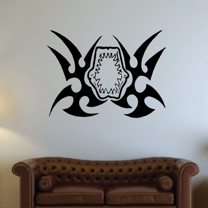 Tribal fish wall decal, black vinyl silhouette with ornamental center