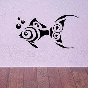 Tribal fish vinyl wall decal, two black mirrored fish with swirl patterns and bubbles