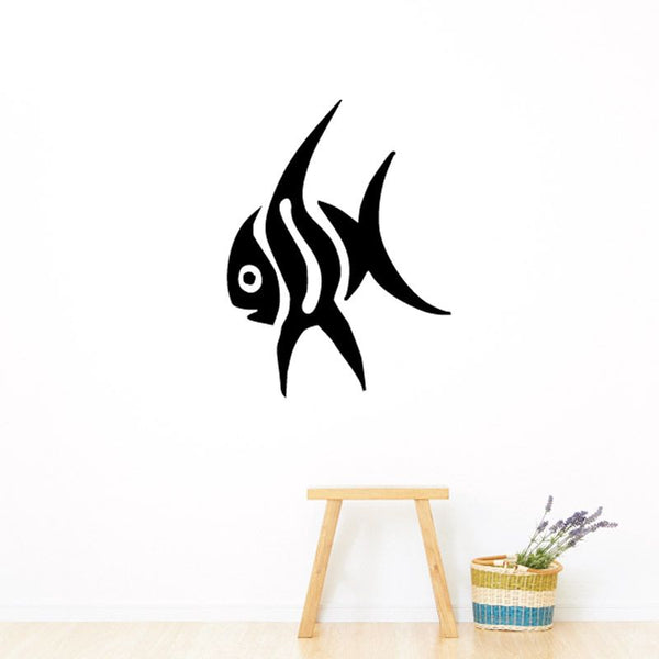 Black tribal fish vinyl wall decal with stylized fins and eye